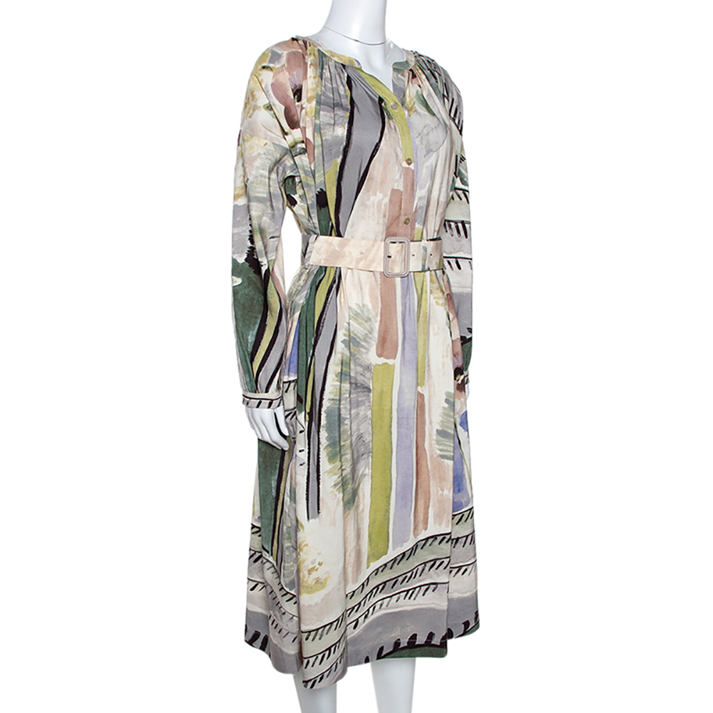 

Burberry Prorsum Linen & Silk Blend Abstract Print Belted Midi Dress, Multicolor