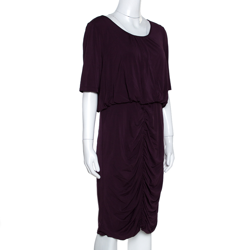 

Burberry Purple Jersey Ruched Short Sleeve Midi Dress