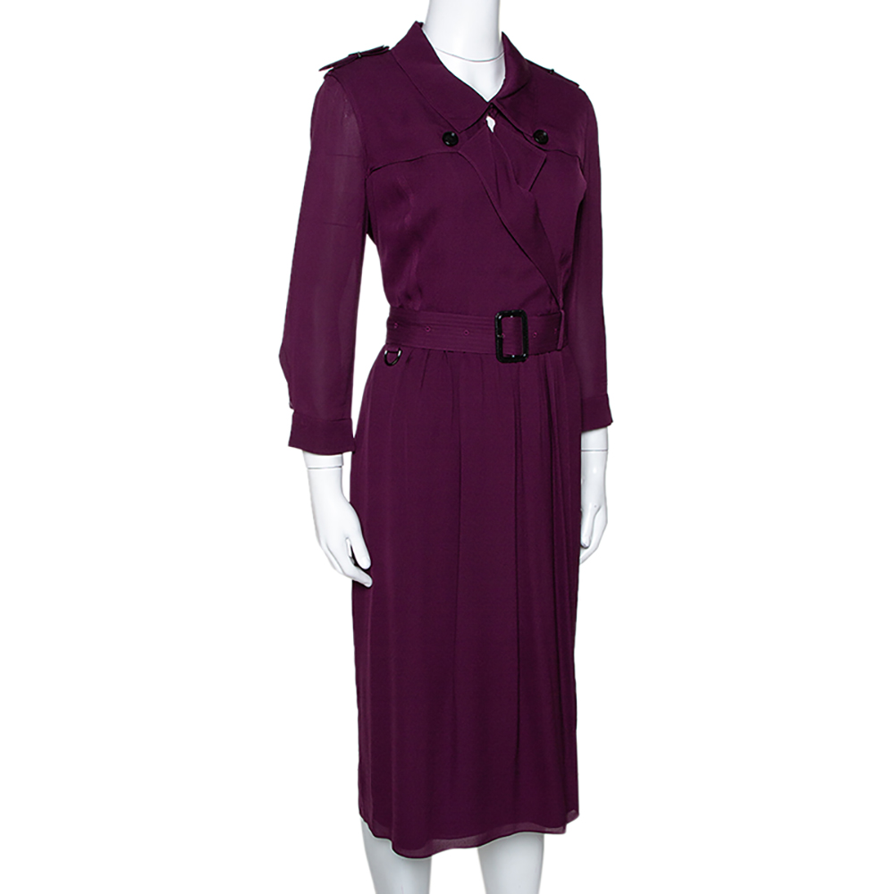 

Burberry Purple Georgette Faux Wrap Trench Dress