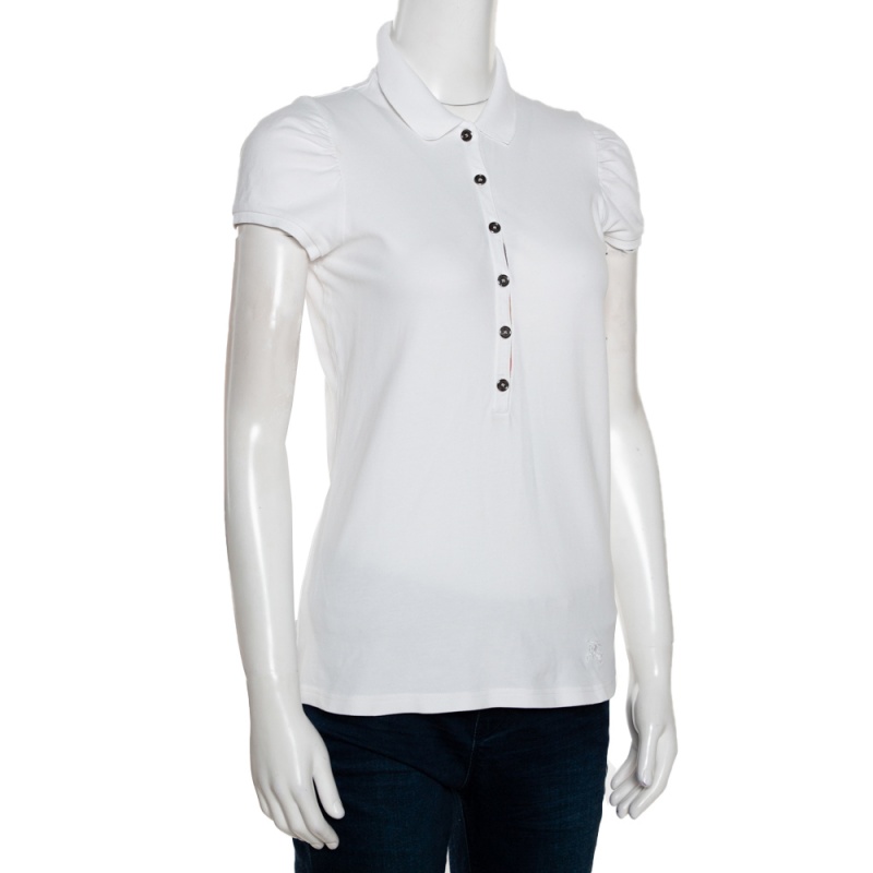 

Burberry Brit White Cotton Pique Puff Sleeve Polo T-Shirt