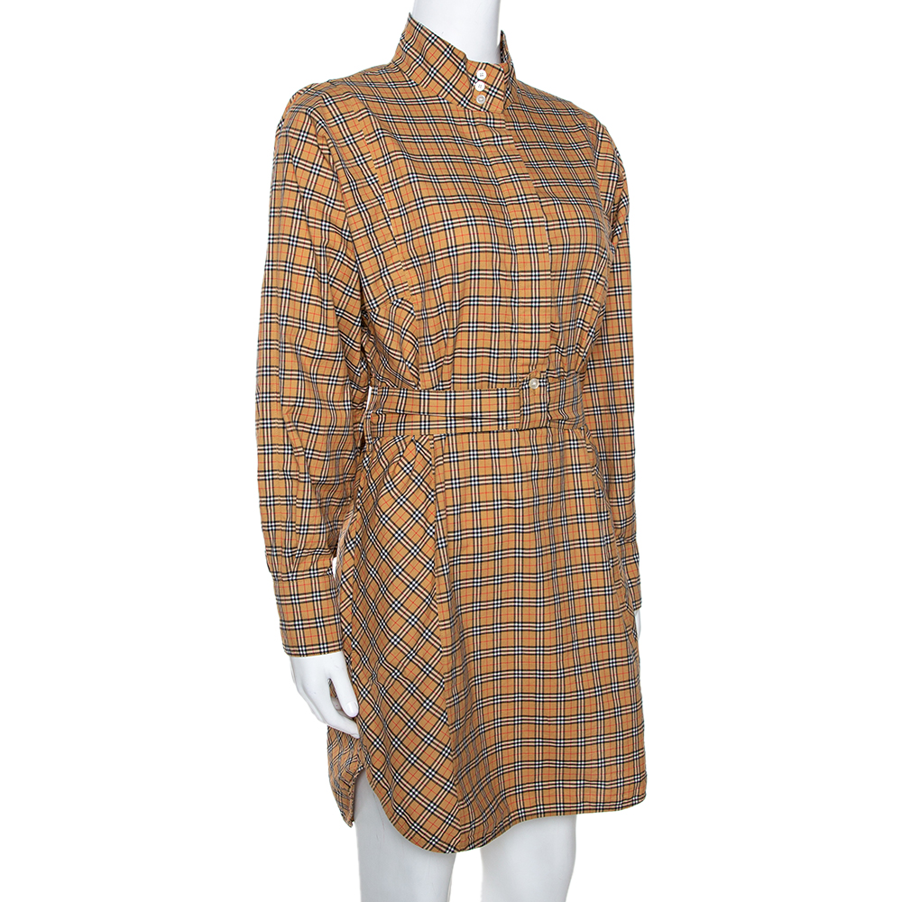 

Burberry Beige House Check Cotton Belted Shift Dress