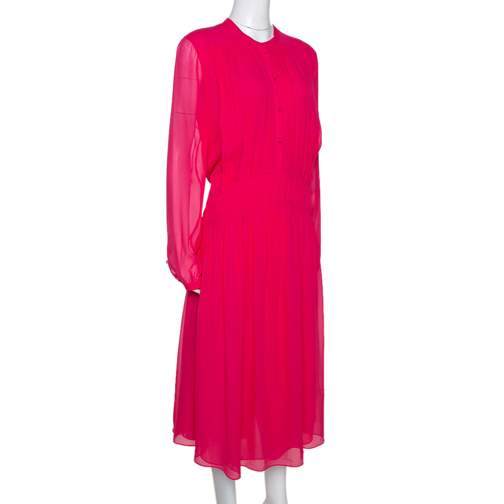 

Burberry Pink Silk Georgette Gathered Midi Dress