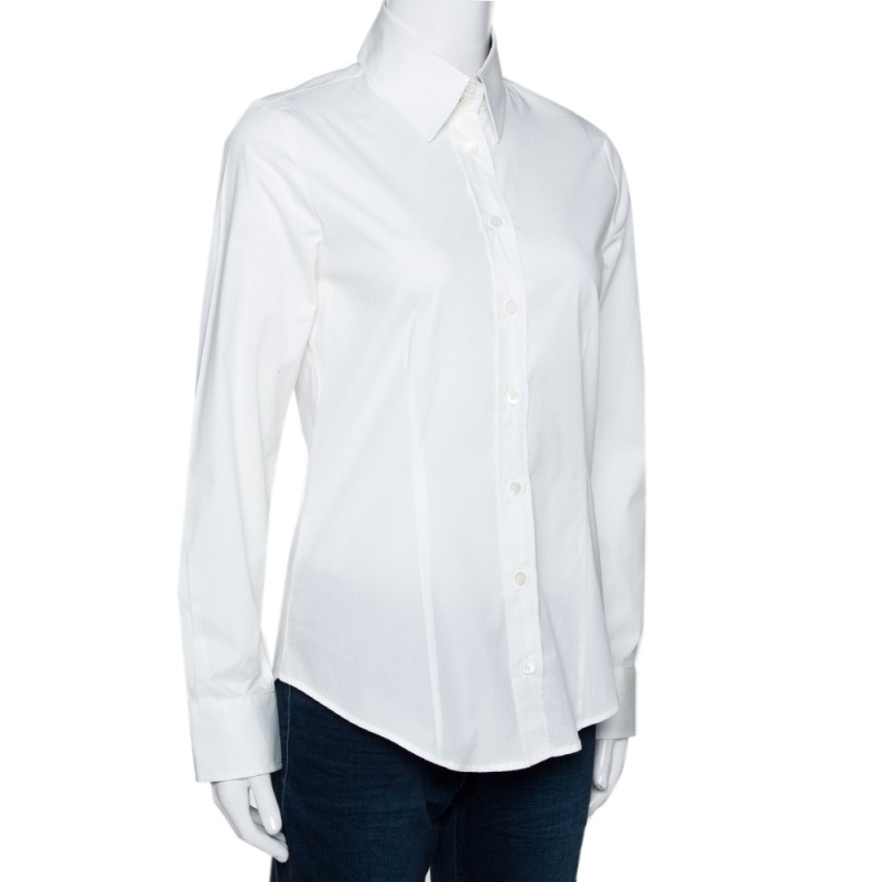

Burberry White Stretch Cotton Button Front Long Sleeve Shirt