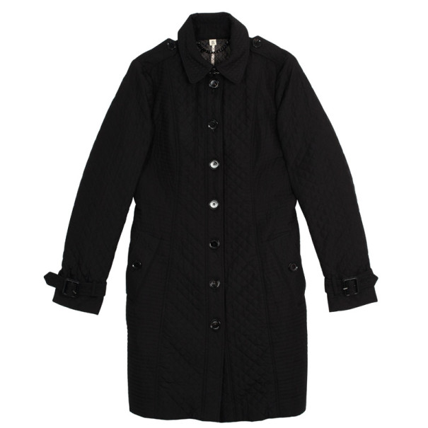 Pre Owned Burberry Black Quilted Long Trench Coat S