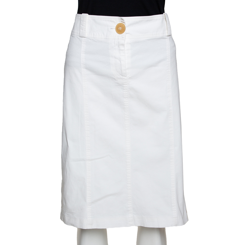 مملوكة مسبقًا Burberry White Stretch Cotton Slim Fit Skirt M
