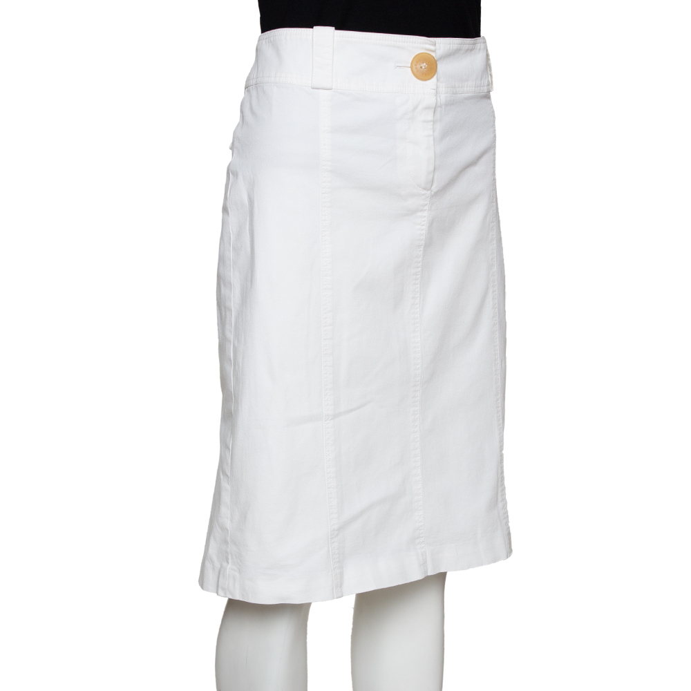 

Burberry White Stretch Cotton Slim Fit Skirt