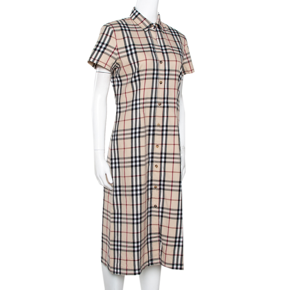 

Burberry Beige House Check Cotton Button Front Shirt Dress