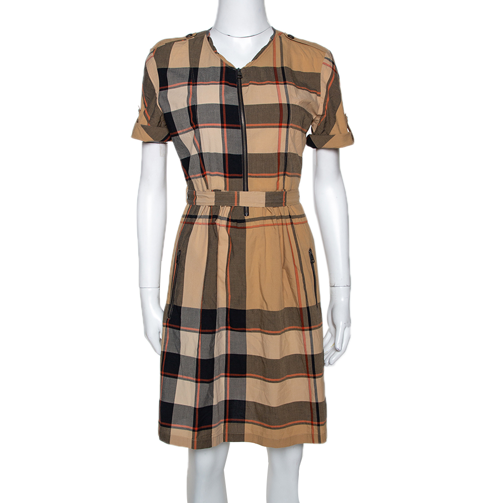 Checked Cotton Belted Dress S Burberry 