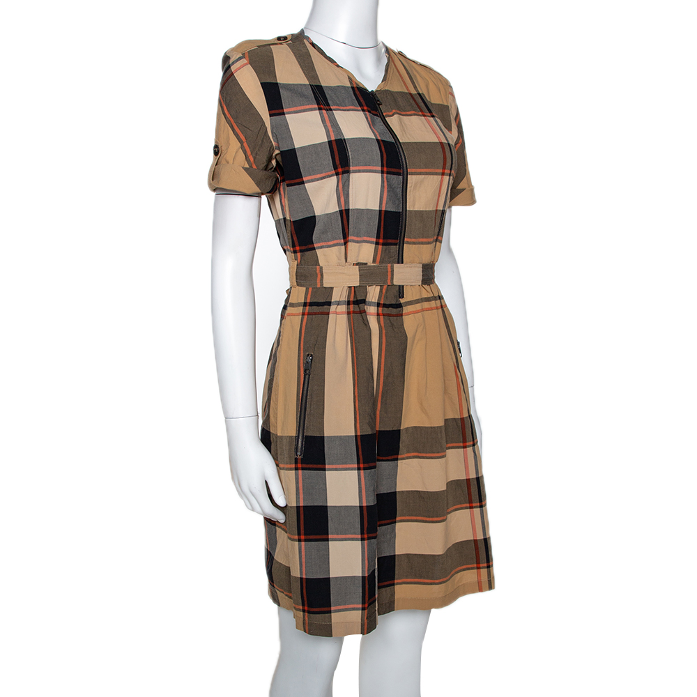 

Burberry Brit Beige Giant Checked Cotton Belted Dress