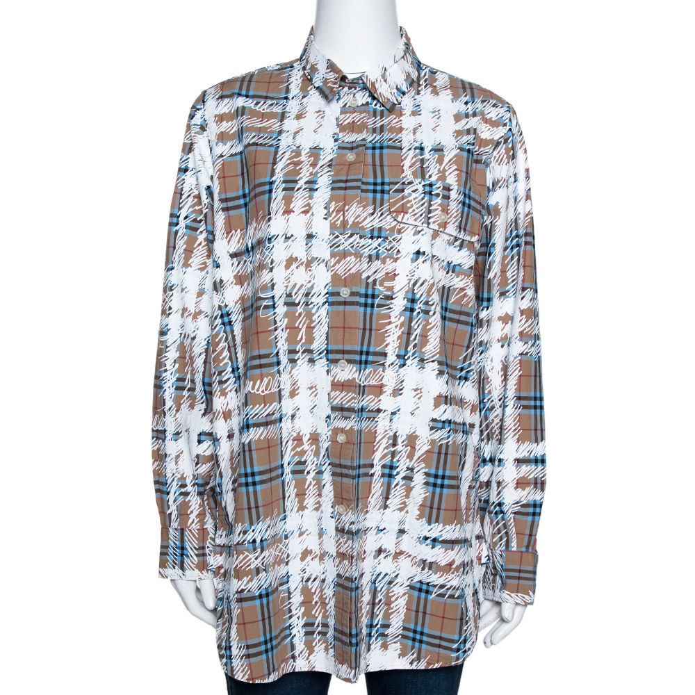 Burberry scribble check outlet cotton shirt