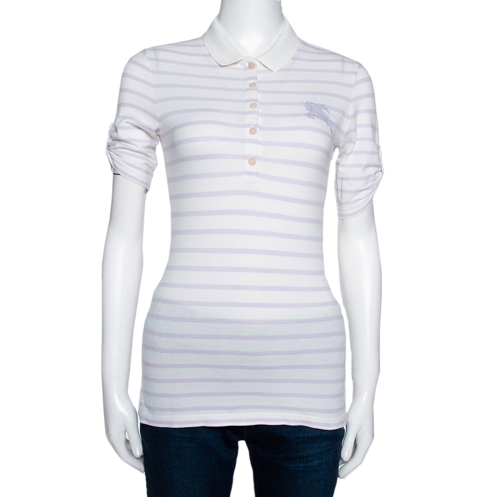 

Burberry Brit Off White Striped Cotton Modal Polo T-Shirt