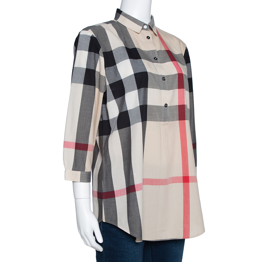 

Burberry Brit Beige Exploded Check Cotton Tunic Blouse