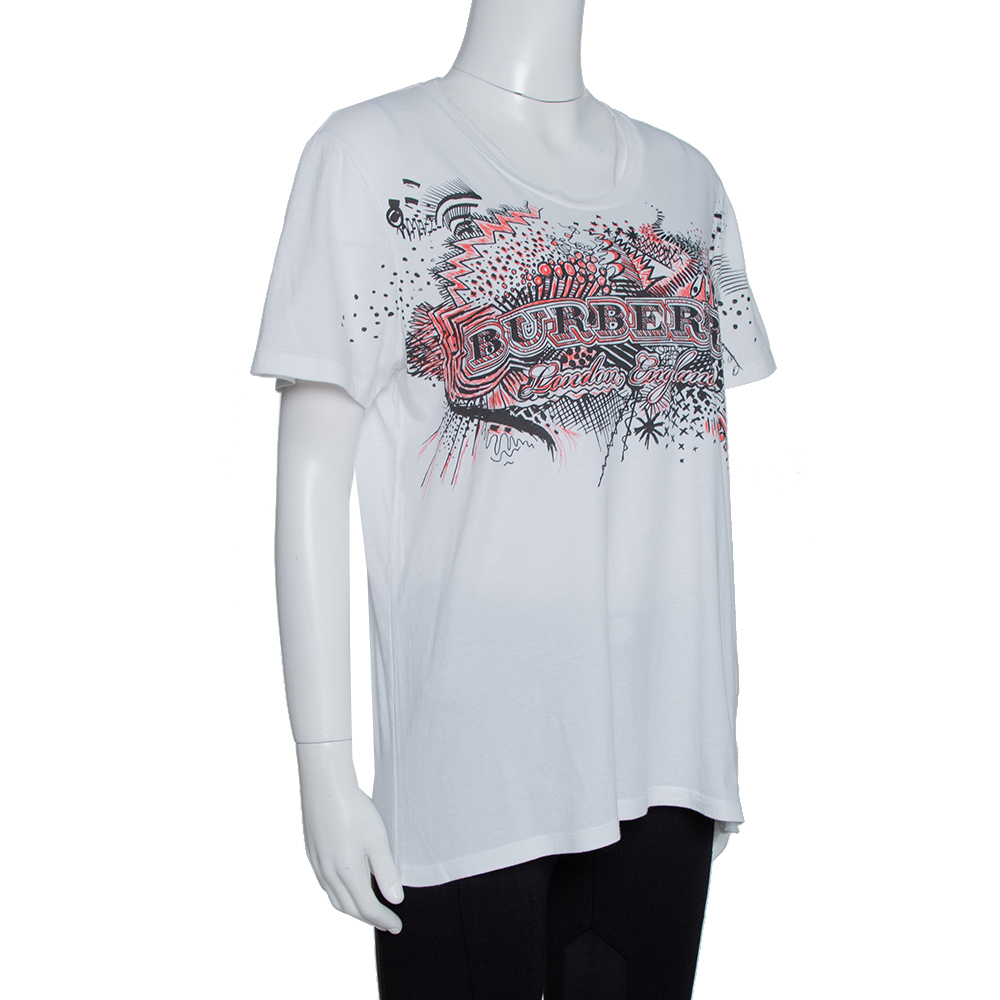 

Burberry White Doodle Print Cotton Short Sleeve T-Shirt