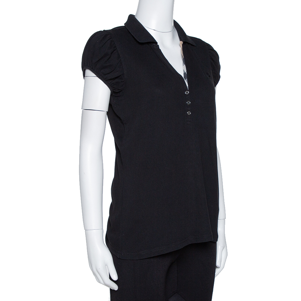 

Burberry Brit Black Cotton Puff Sleeve Polo T-Shirt