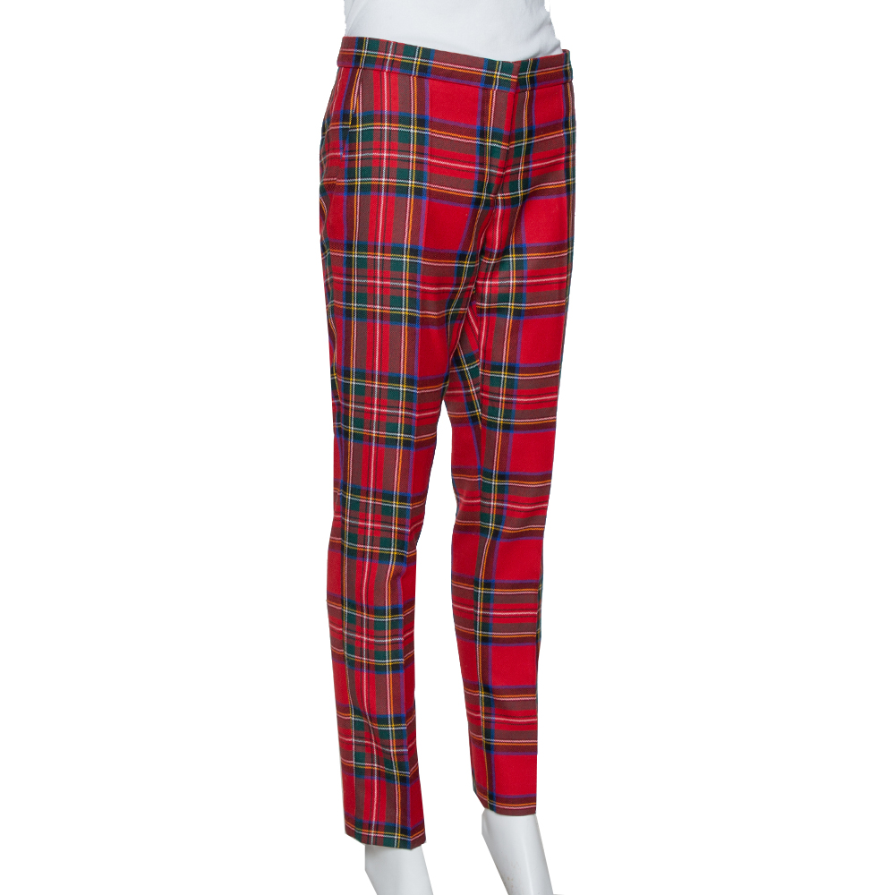

Burberry Red Tartan Check Wool Tailored Trousers