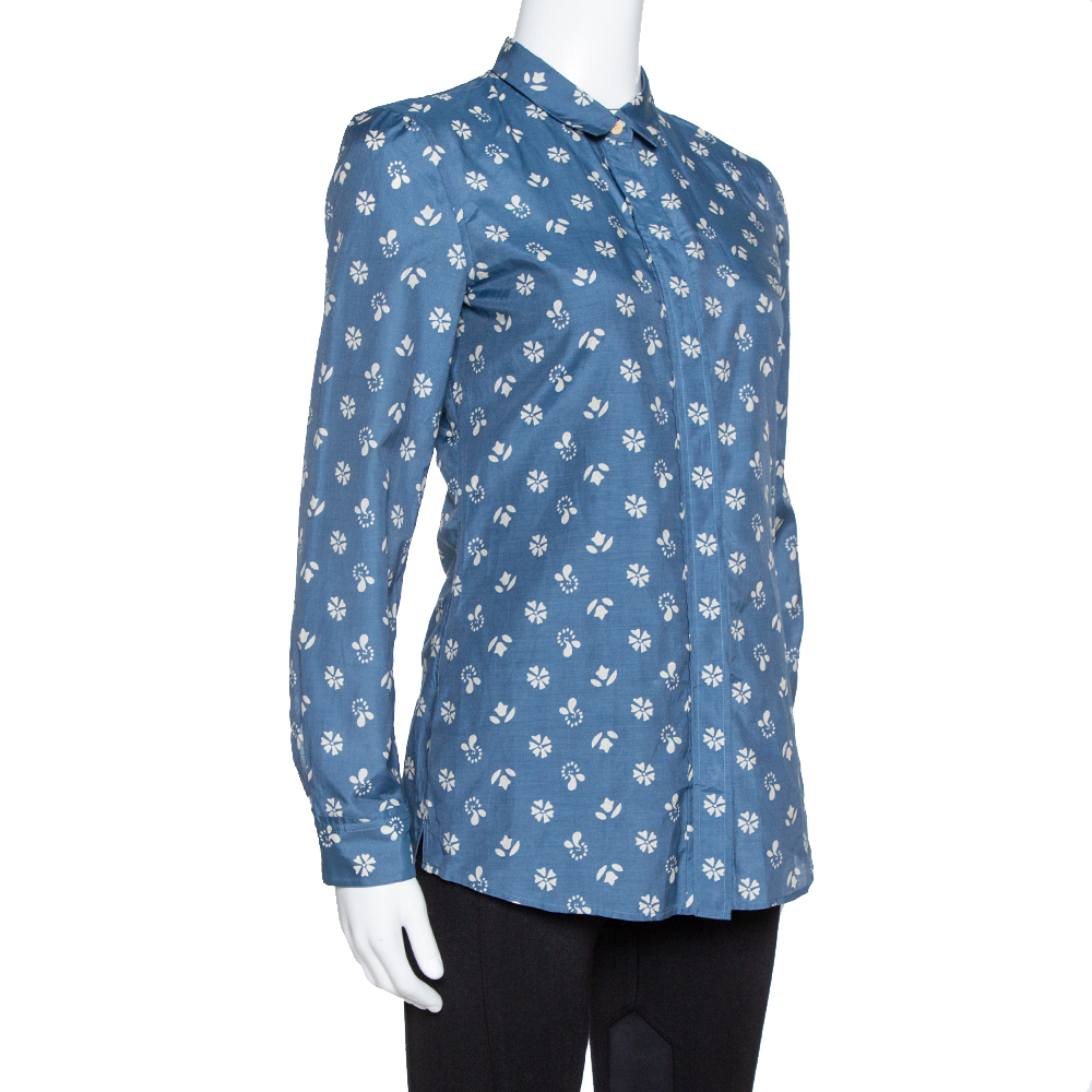 

Burberry Brit Blue Printed Cotton & Silk Long Sleeve Shirt