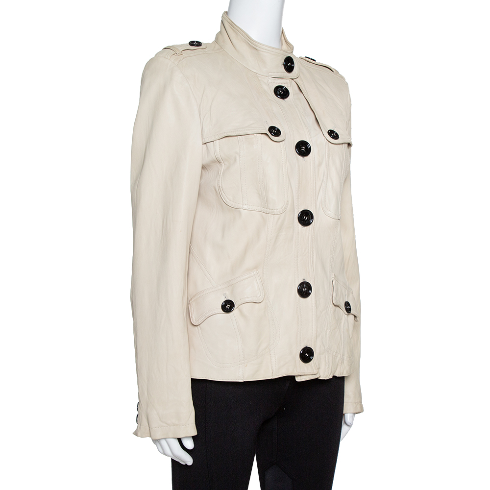 

Burberry Beige Leather Button Front Jacket