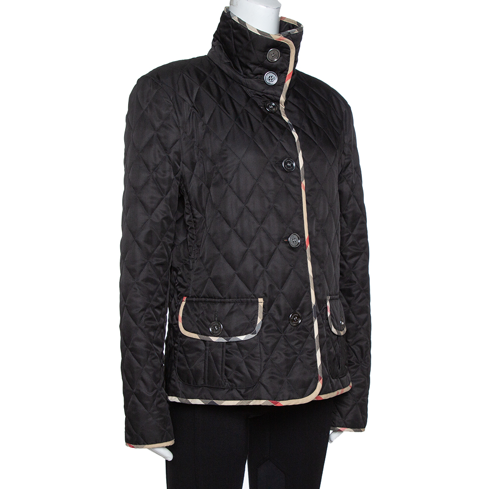 

Burberry Brit Black Quilted Nova Check Trim Button Front Jacket