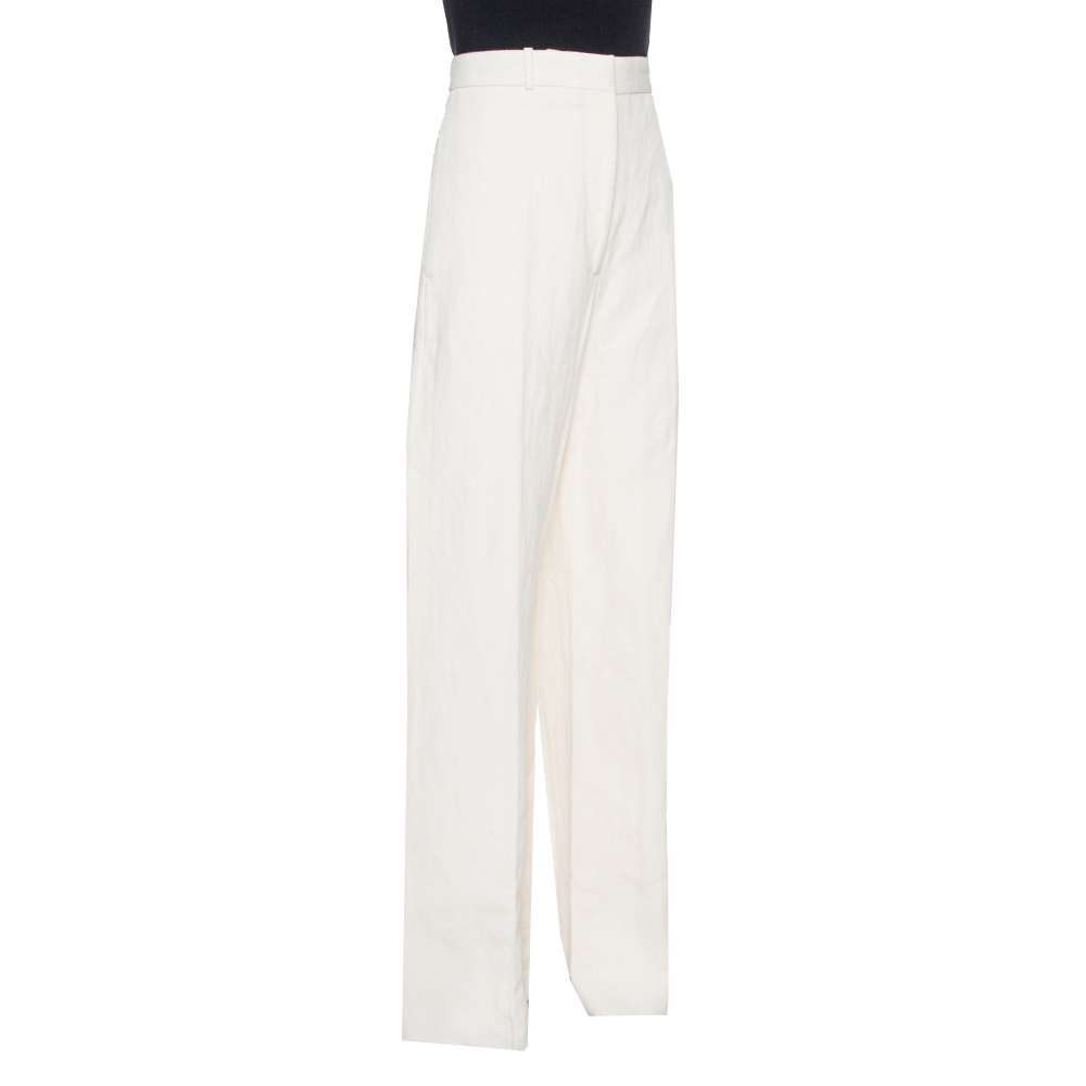 

Burberry Cream Linen Canvas Wide Leg Stonewood Trousers