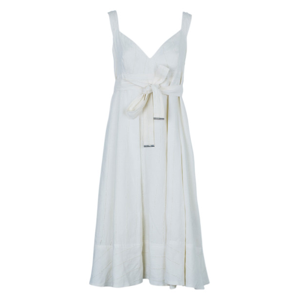 مملوكة مسبقًا فستان بربري أبيض كتان بدون أكمام M