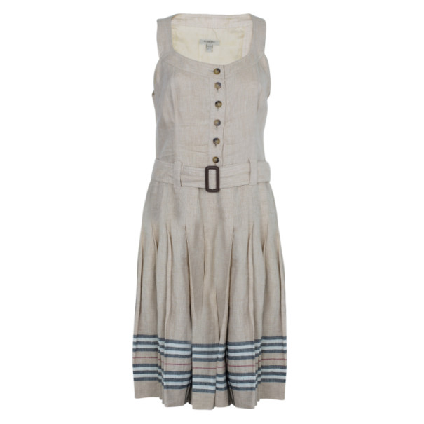 مملوكة مسبقًا Burberry Linen Novacheck Print Dress S