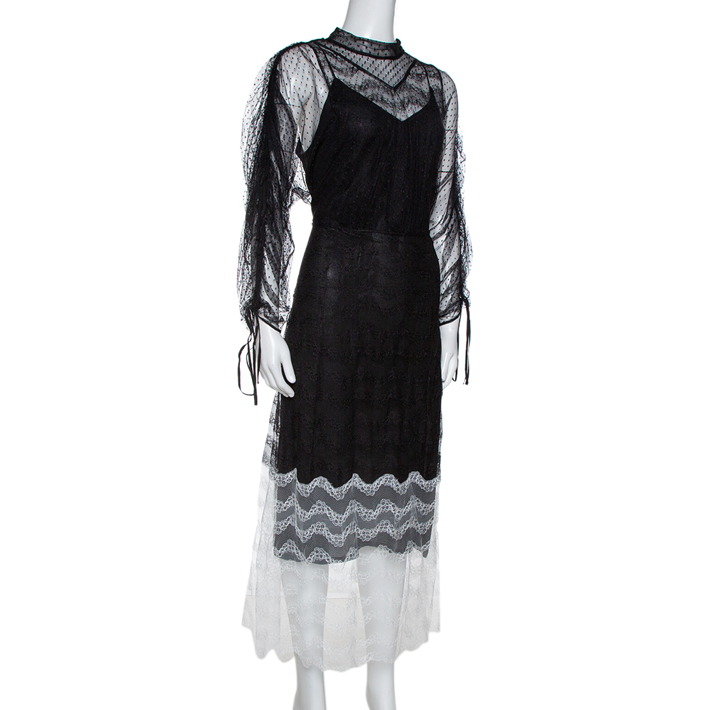 

Burberry Color Block Tulle Fawne Midi Dress, Black