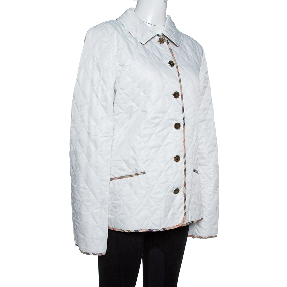 

Burberry White Diamond Quilted Button Front Jacket