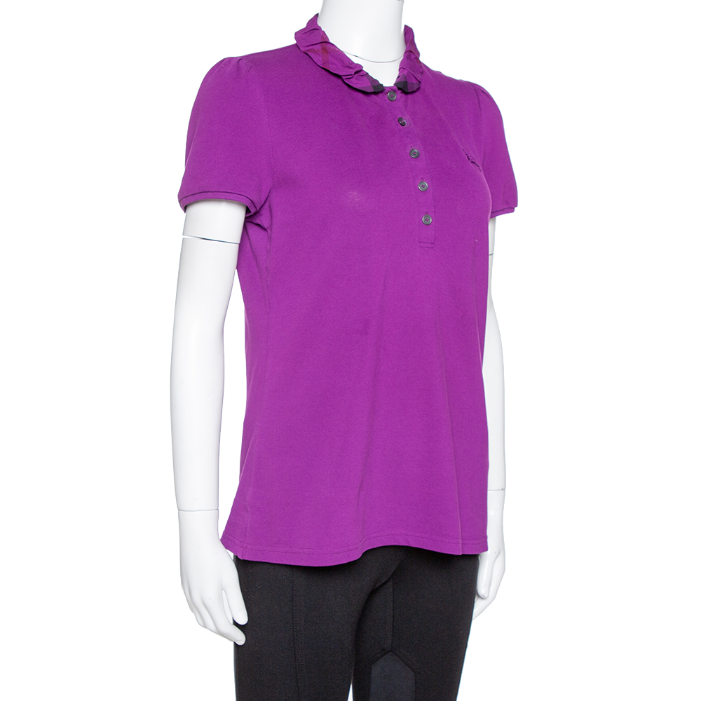

Burberry Brit Purple Cotton Ruffled Collar Polo T-Shirt