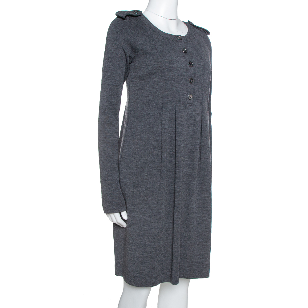 

Burberry Grey Wool Pleated Knee Length Dress