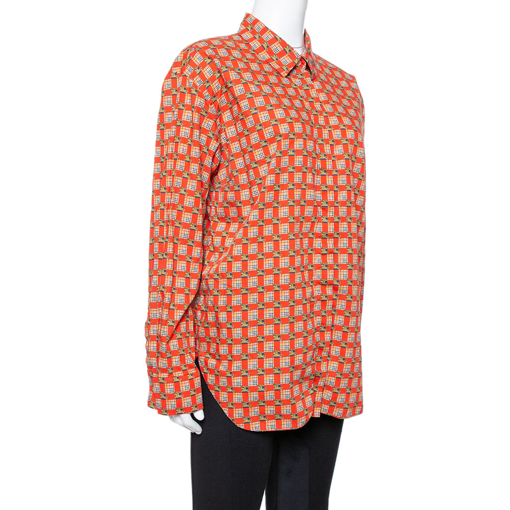 

Burberry Red Tiled Archive Print Cotton Long Sleeve Shirt