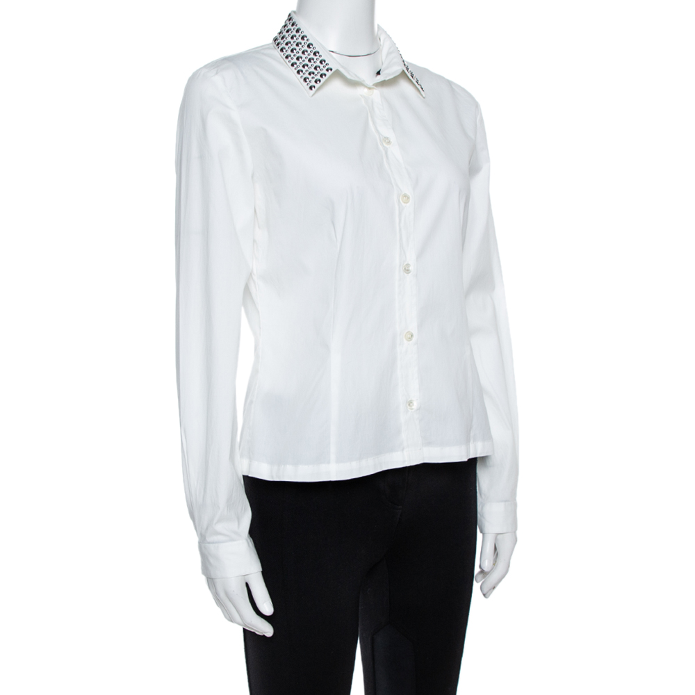

Burberry White Cotton Studded Collar Long Sleeve Shirt