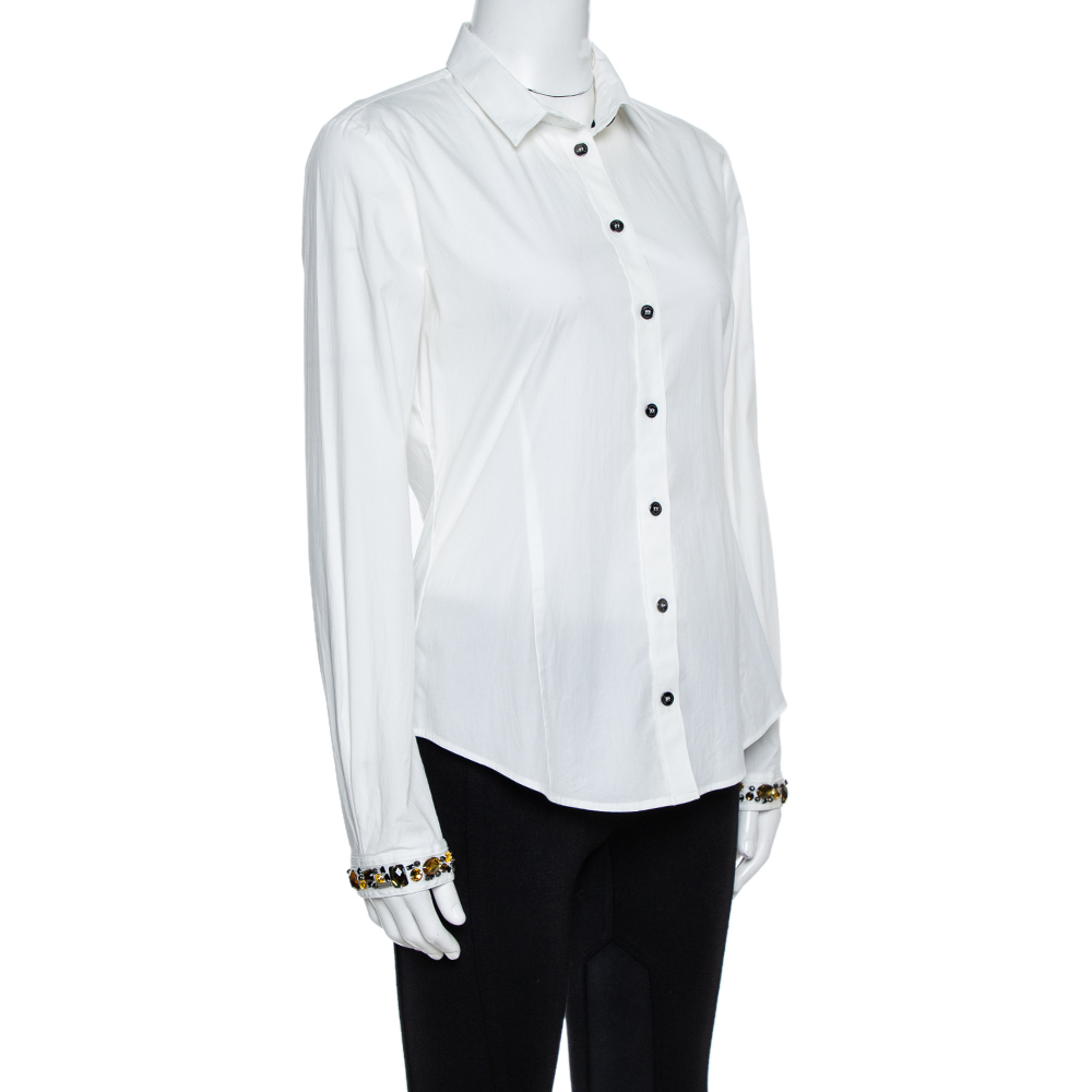 

Burberry Brit White Cotton Jewel Embellished Cuff Long Sleeve Shirt