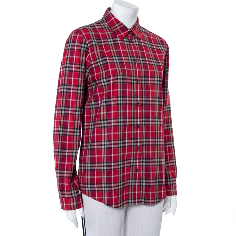 

Burberry Brit Red Novacheck Cotton Long Sleeve Button Front Shirt