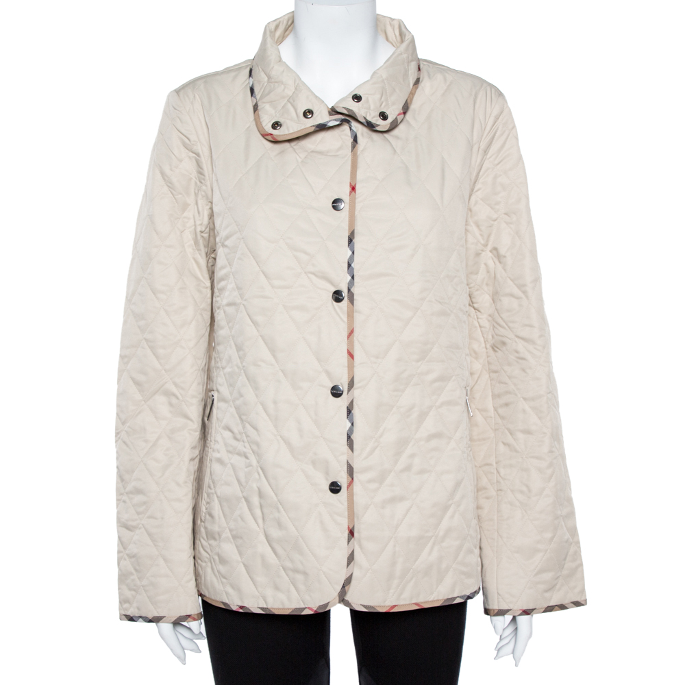 

Burberry Cream Diamond Quilted Button Front Jacket