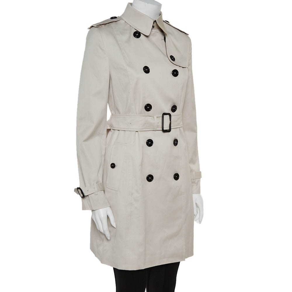 

Burberry Stone Cotton Belted Trench Coat, Cream
