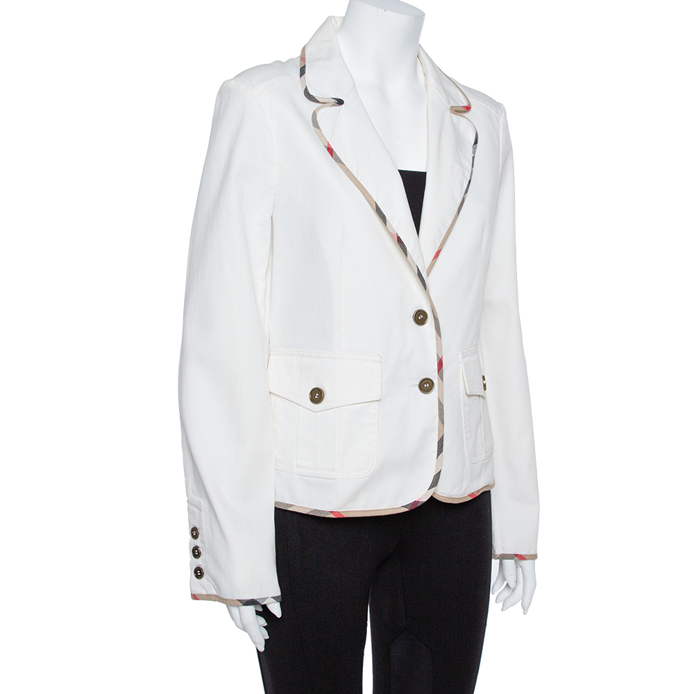 

Burberry White Cotton Denim Blazer