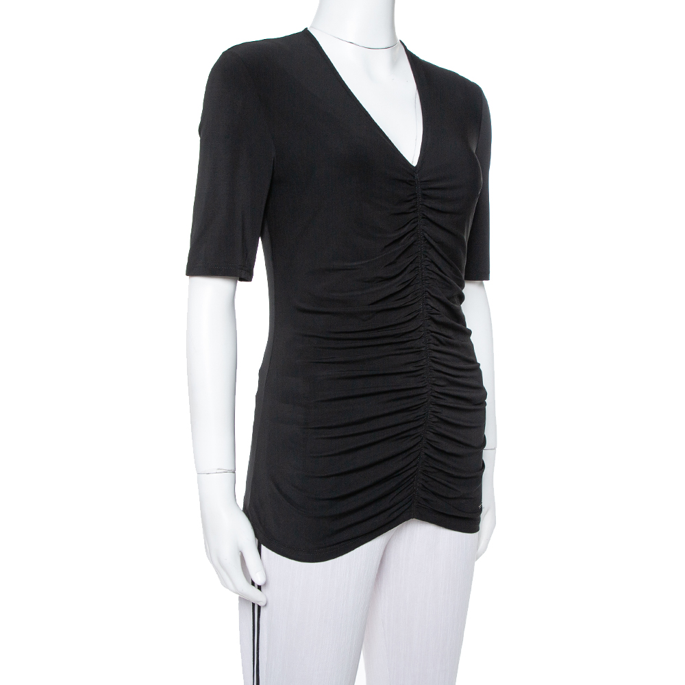 

Burberry Black Stretch Knit Ruched V-Neck Top