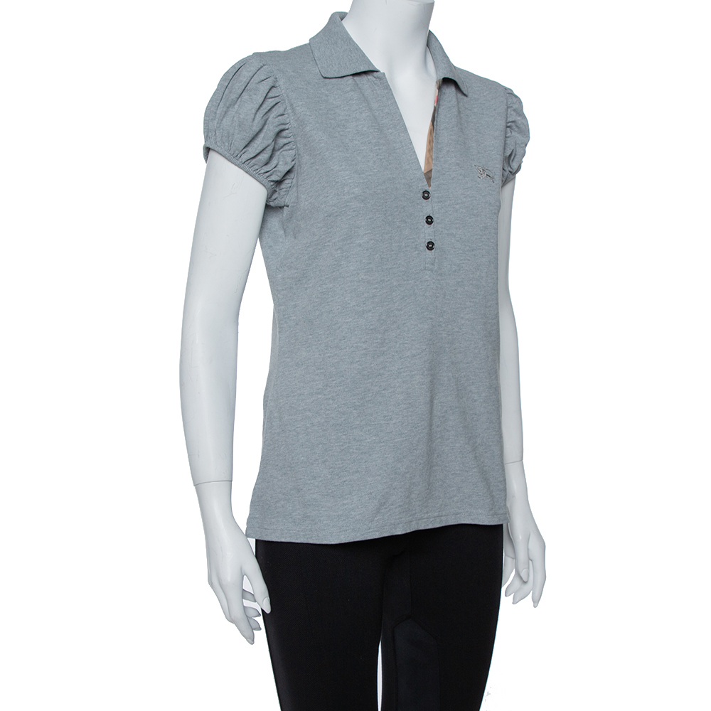 

Burberry Brit Grey Cotton Puff Sleeve Polo T-Shirt