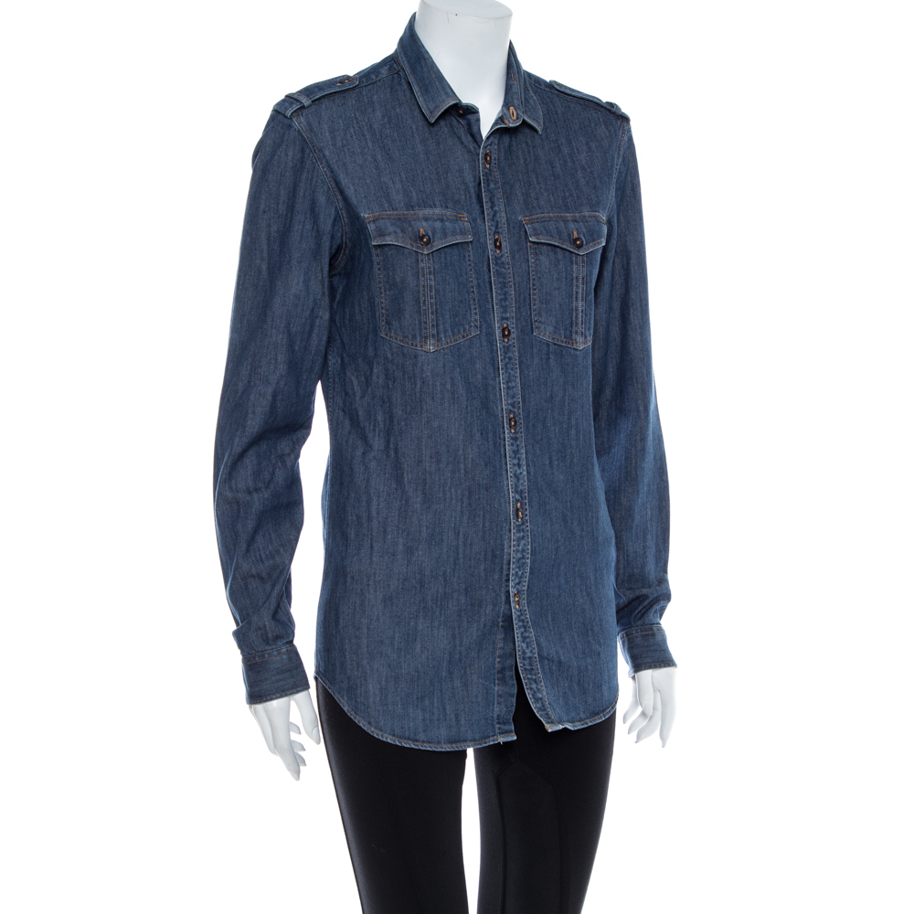 

Burberry Blue Denim Button Front Long Sleeve Shirt