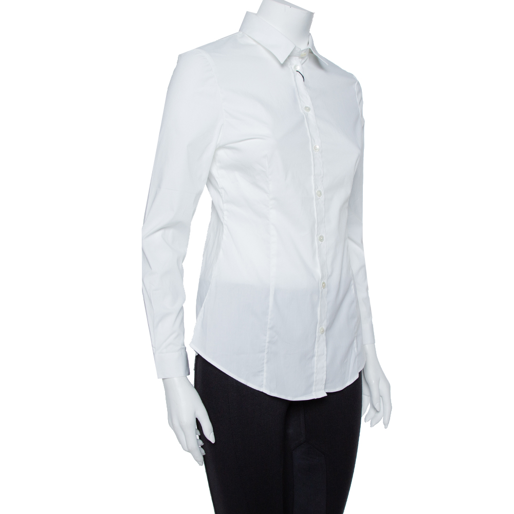 

Burberry White Stretch Cotton Long Sleeve Shirt