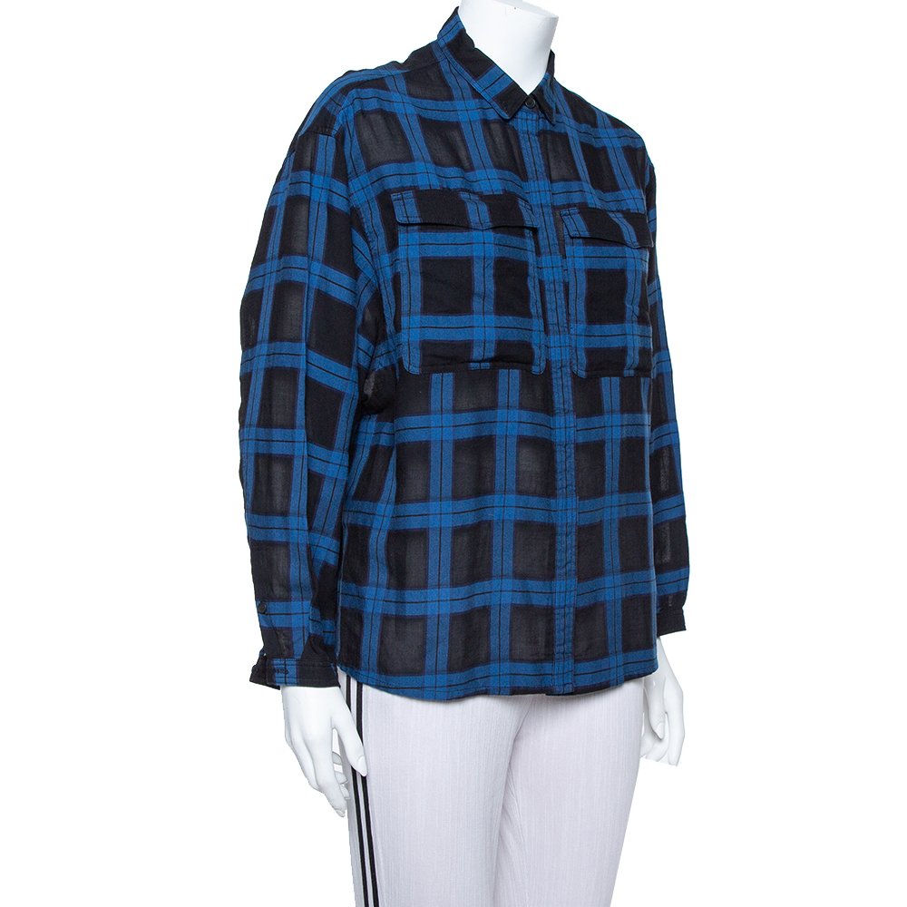 

Burberry Brit Black& Blue Plaid Flannel Button Front Shirt