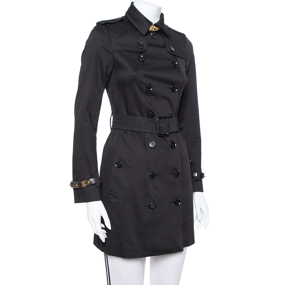 

Burberry Black Cotton Paneled Belted Mid Length Coat