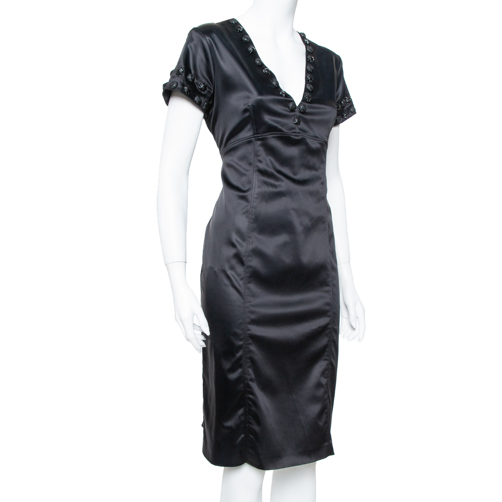 

Burberry Black Satin Embellished Paneled Short Dress