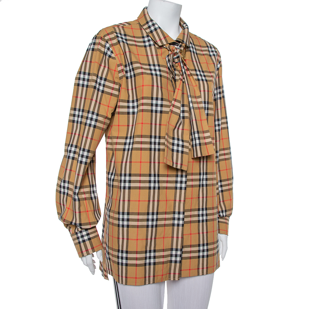 

Burberry Beige Vintage Check Patterned Cotton Neck tie Detail Shirt