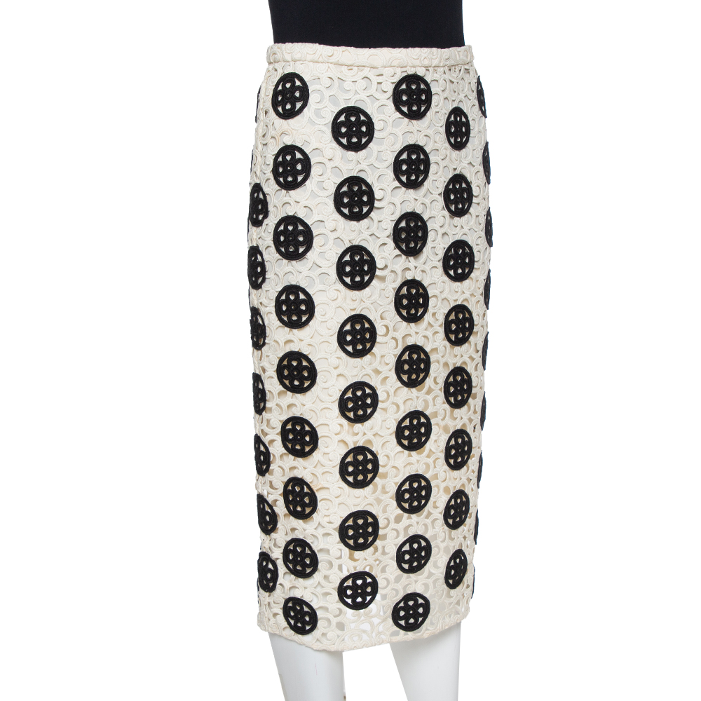 

Burberry Prorsum Cream & Black Guipure Lace Pencil Skirt