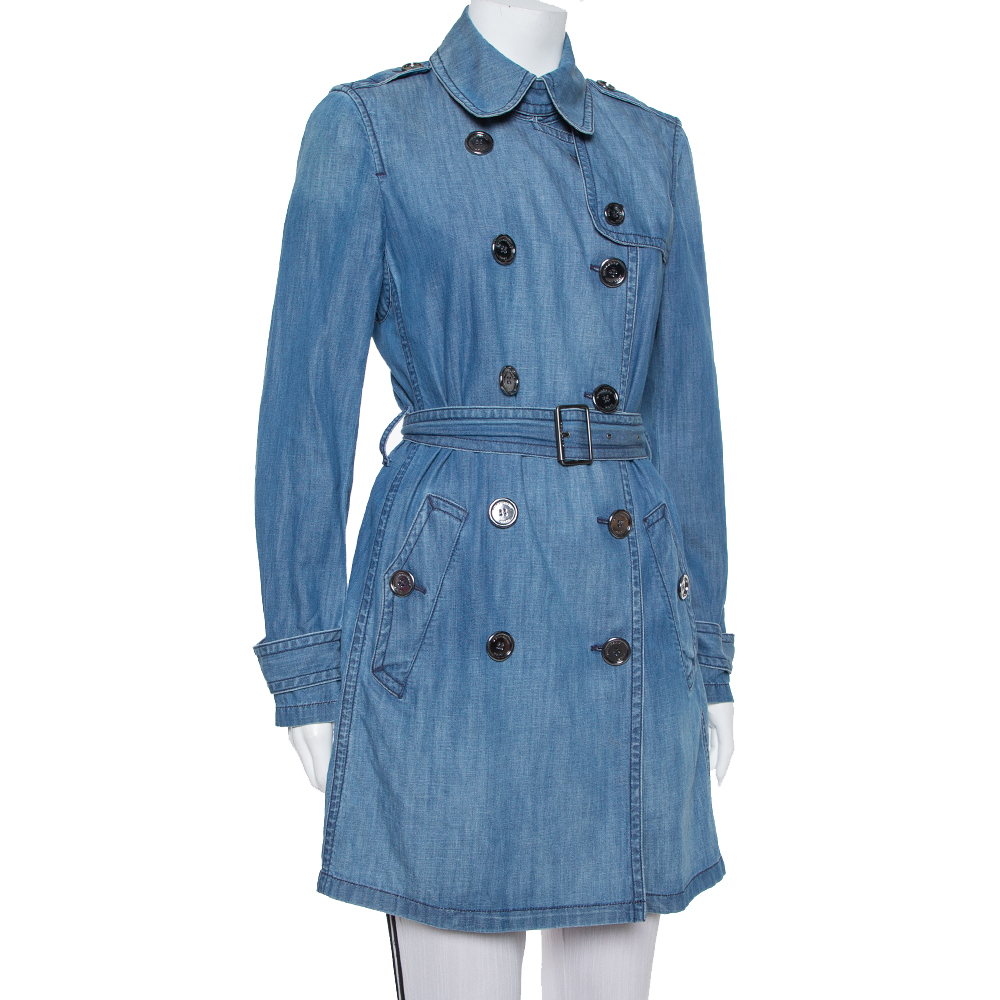 

Burberry Brit Blue Denim Double Breasted Belted Trench Coat