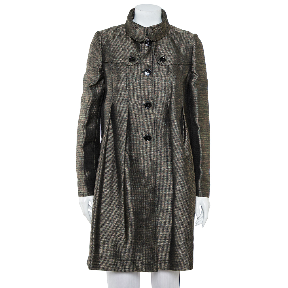 Pre-owned Burberry Metallic Tweed Button Front Knee Length Coat M