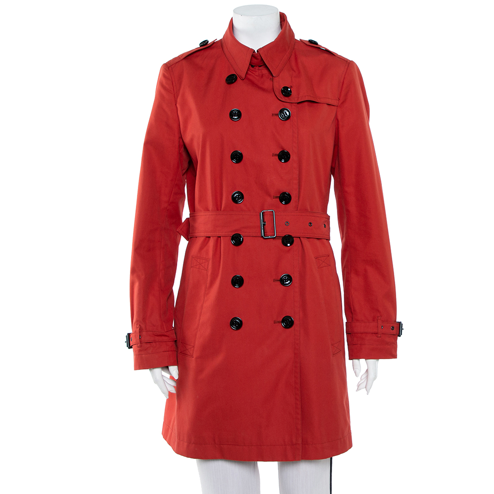 Pre-owned Burberry Brit Burnt Orange Cotton Double Breasted Trench Coat L