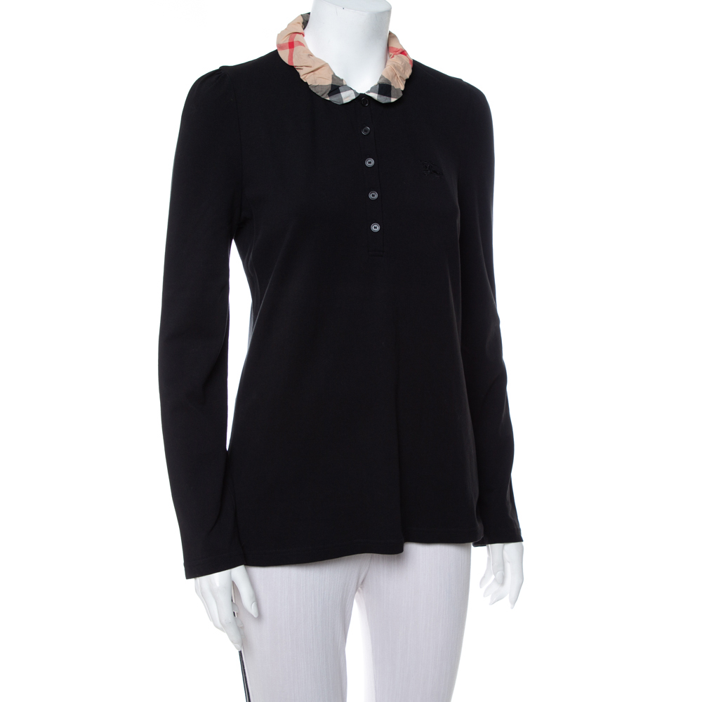 

Burberry Brit Black Cotton Pique Contrast Collar Detail Long Sleeve T-Shirt