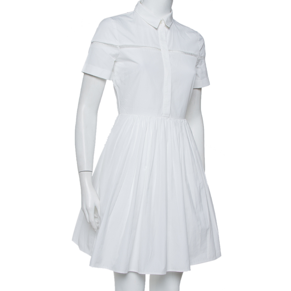 

Burberry White Cotton Collared Flared Mini Dress